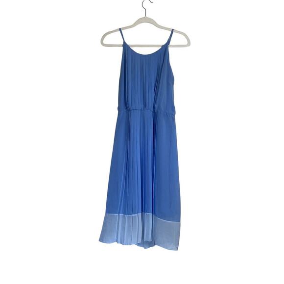 SANDRO Paris Pleated Midi Dress Blue Size 2 Summer Lightweight - Picture 1 of 8